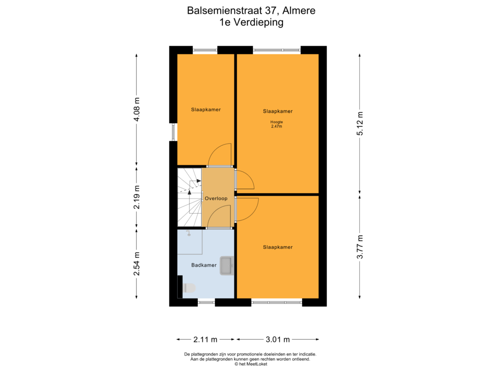 View floorplan of 1e Verdieping of Balsemienstraat 37