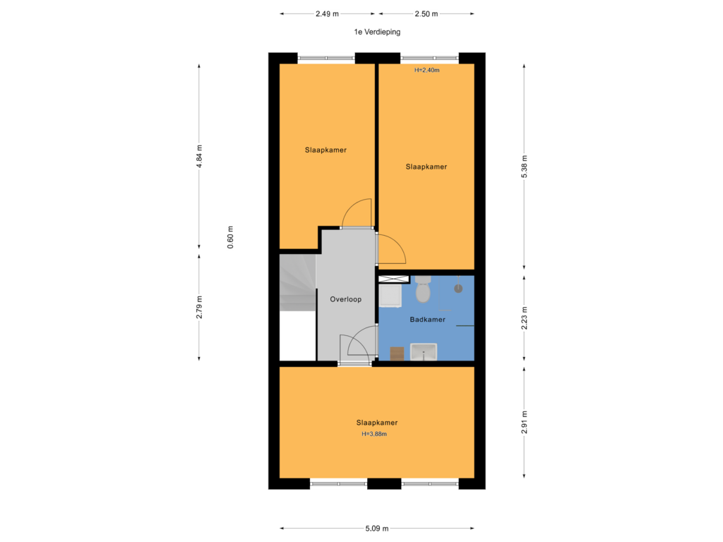 View floorplan of 1e Verdieping of Weidevogellaan 120