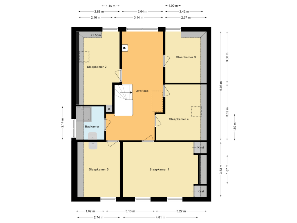 Bekijk plattegrond van Eerste verdieping van Kerkstraat 23