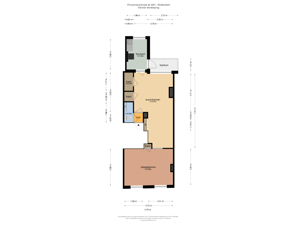 Bekijk plattegrond van EERSTE VERDIEPING van Proveniersstraat 42-A01