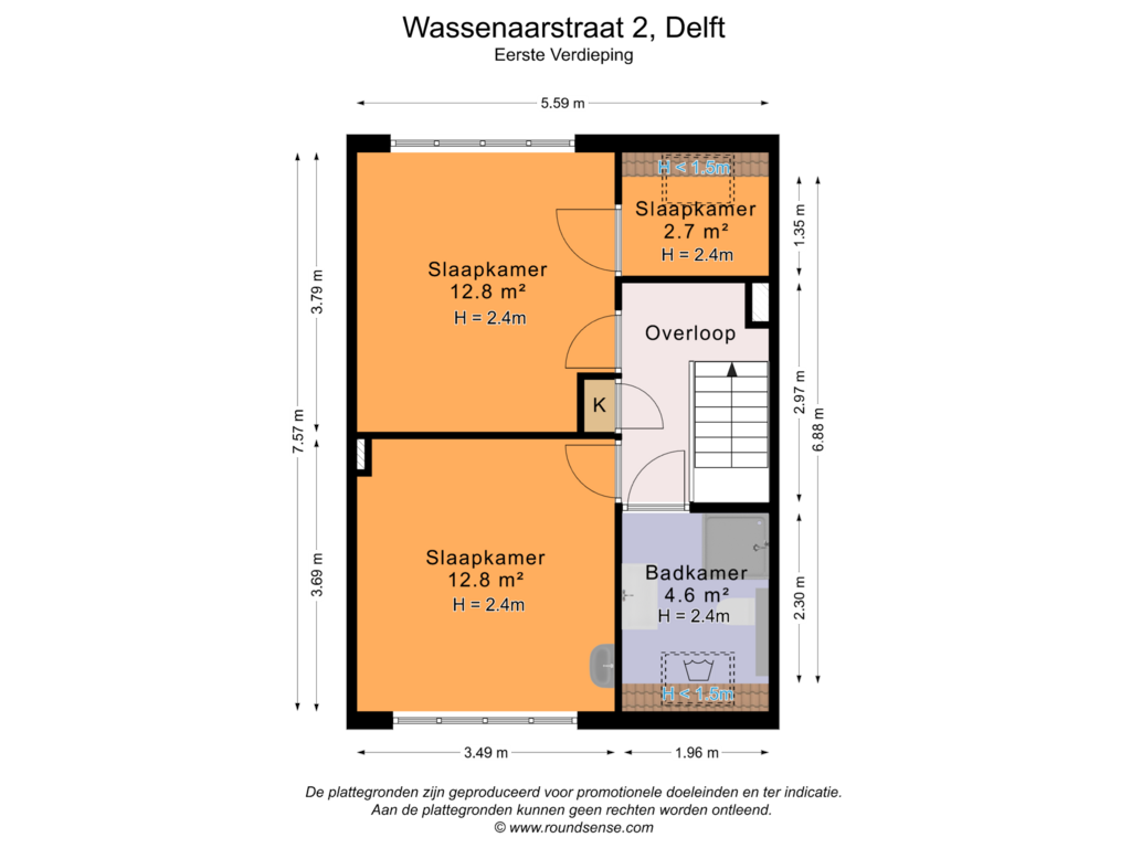 Bekijk plattegrond van Eerste Verdieping van Wassenaarstraat 2