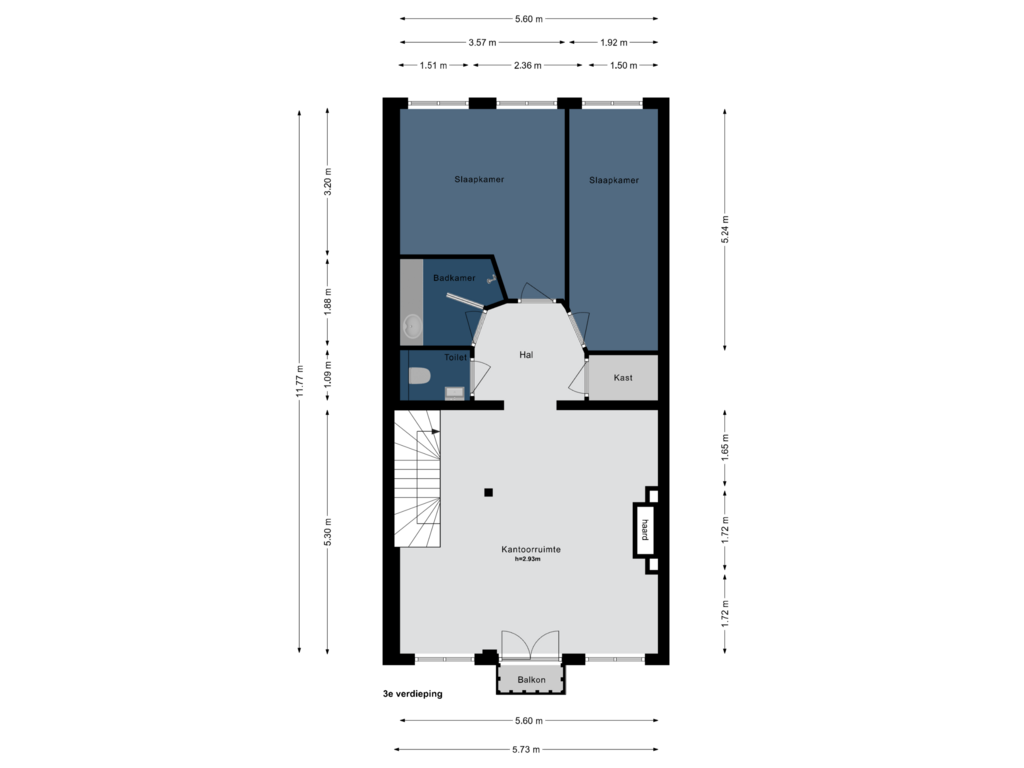 View floorplan of 3e verdieping of Alexanderkade 3-2