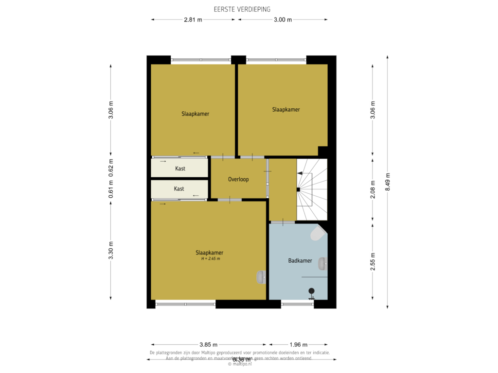 Bekijk plattegrond van Eerste verdieping van Troelstrastraat 69