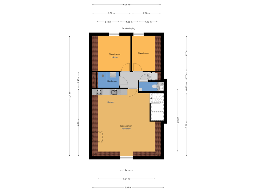 View floorplan of 3e Verdieping of Regentesselaan 317-C