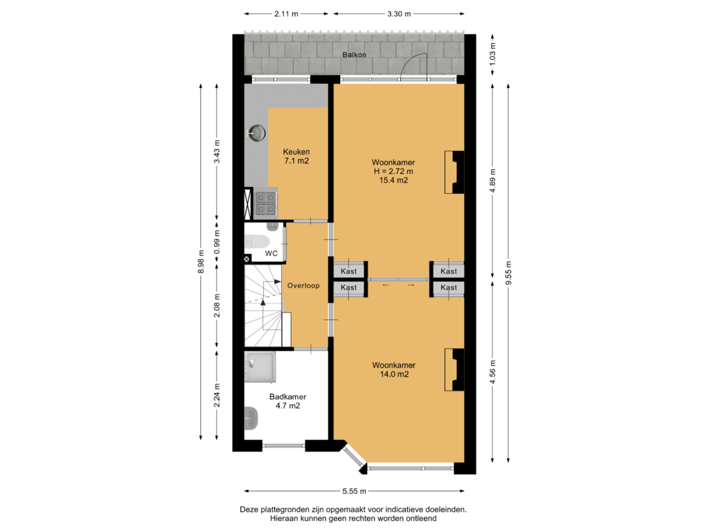 View floorplan of 1e Verdieping of Hugo de Grootstraat 304