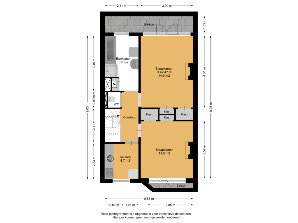 View floorplan of 2e Verdieping of Hugo de Grootstraat 304