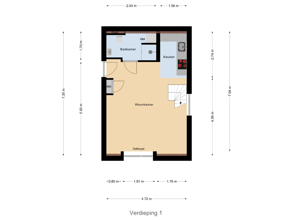 View floorplan of Verdieping 1 of Vijhestraat 1-G