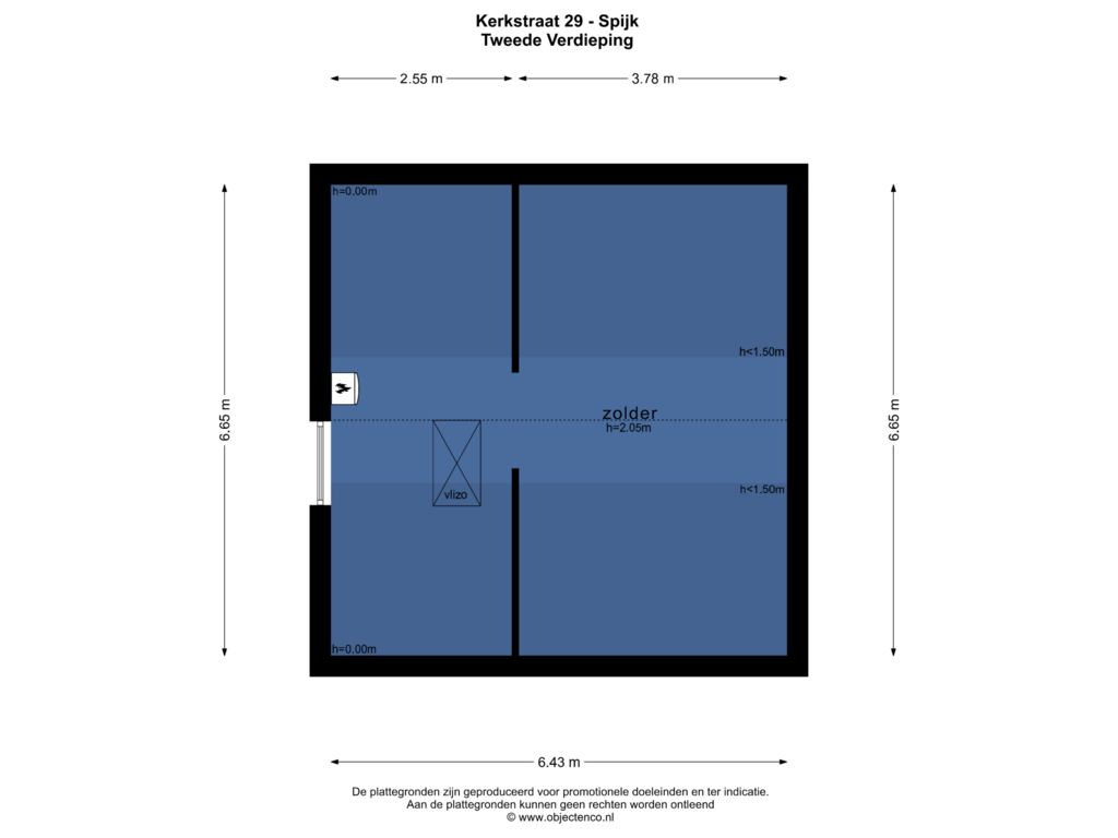 View floorplan of TWEEDE VERDIEPING of Kerkstraat 29