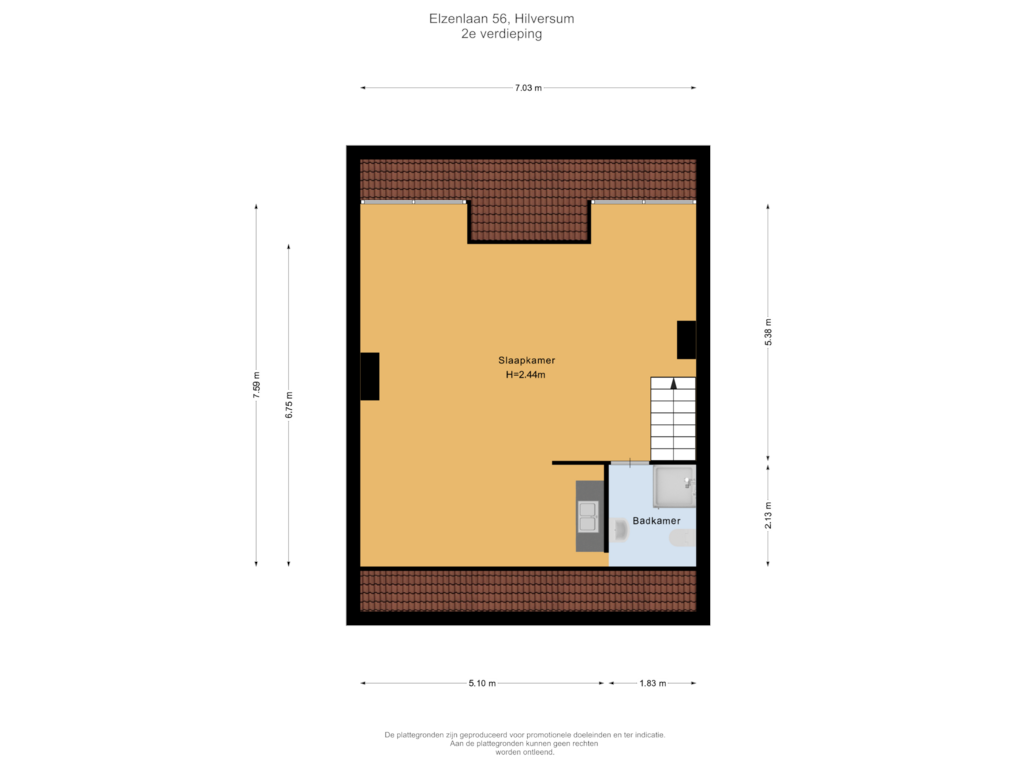 Bekijk plattegrond van 2e verdieping van Elzenlaan 56