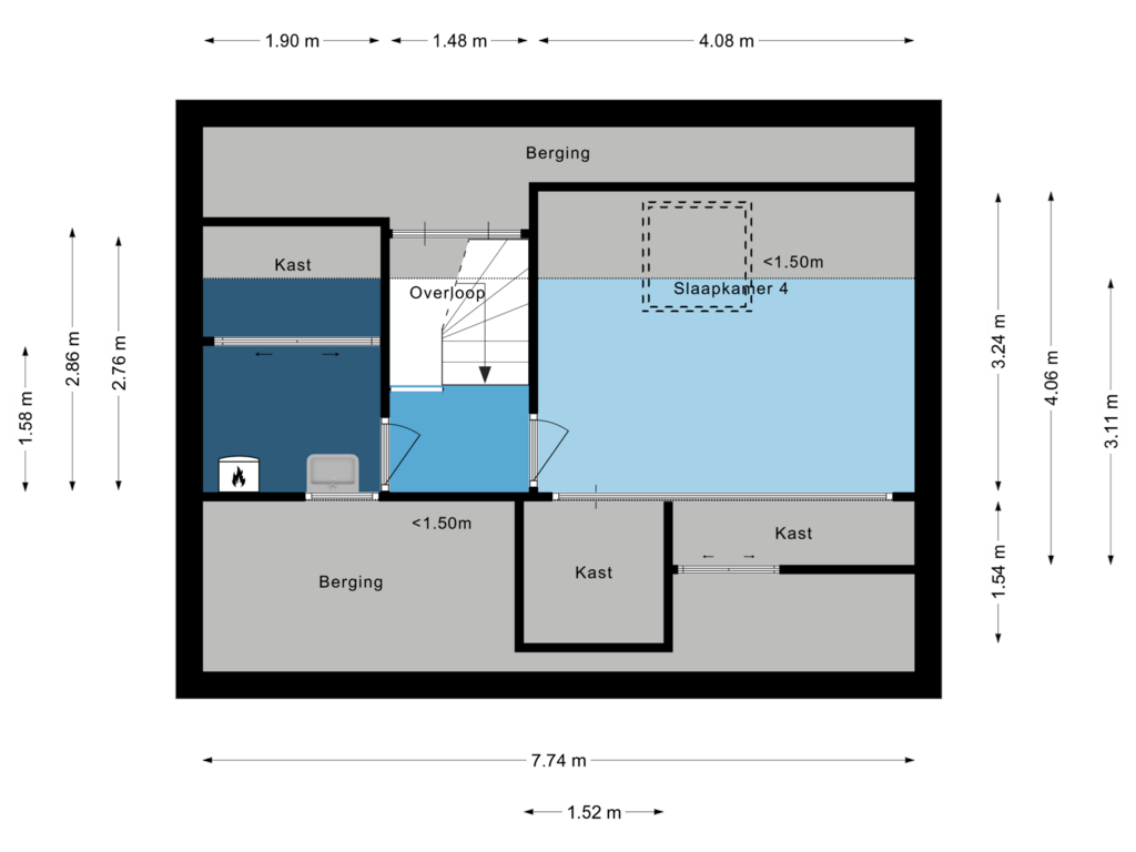 Bekijk plattegrond van Tweede verdieping van Het Hofveld 12