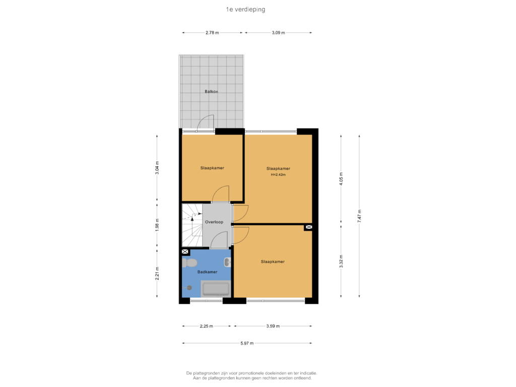 View floorplan of 1e verdieping of Vlietstraat 4