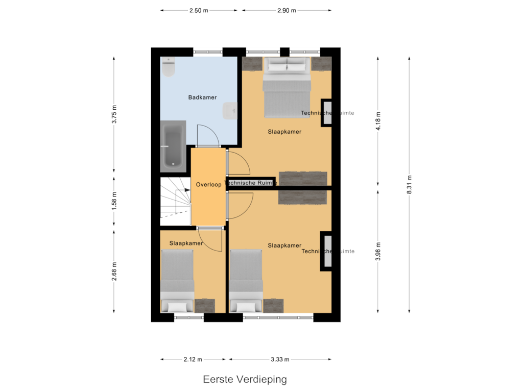 Bekijk plattegrond van Eerste Verdieping van Nieuwepoortstraat 3