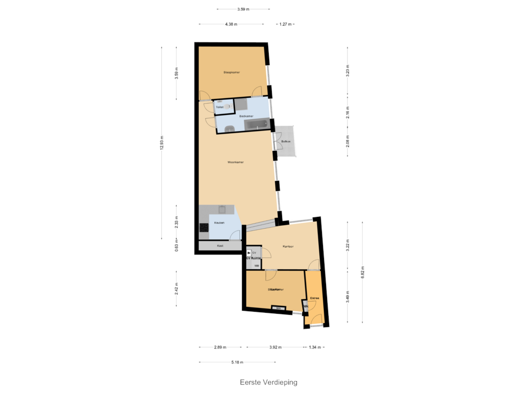 Bekijk plattegrond van Eerste Verdieping van Wagenaarstraat 12-E