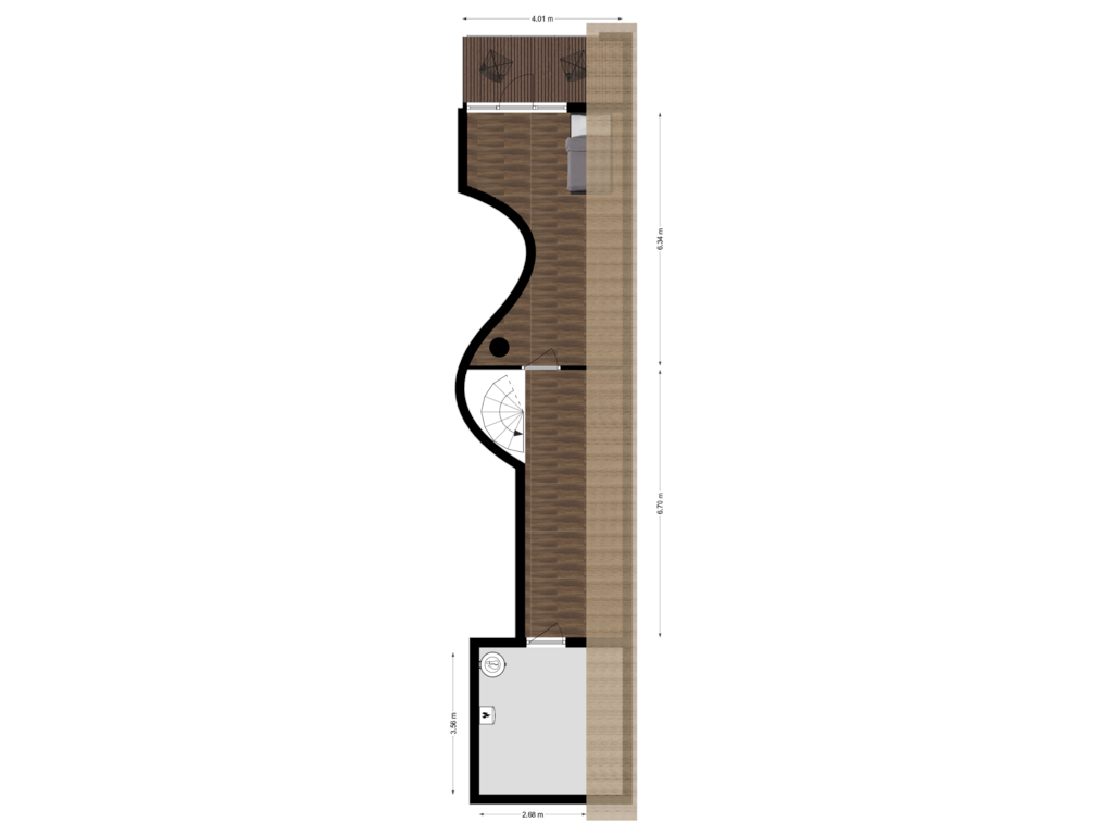 View floorplan of 2de etage - boerderij of Binnendamseweg 36