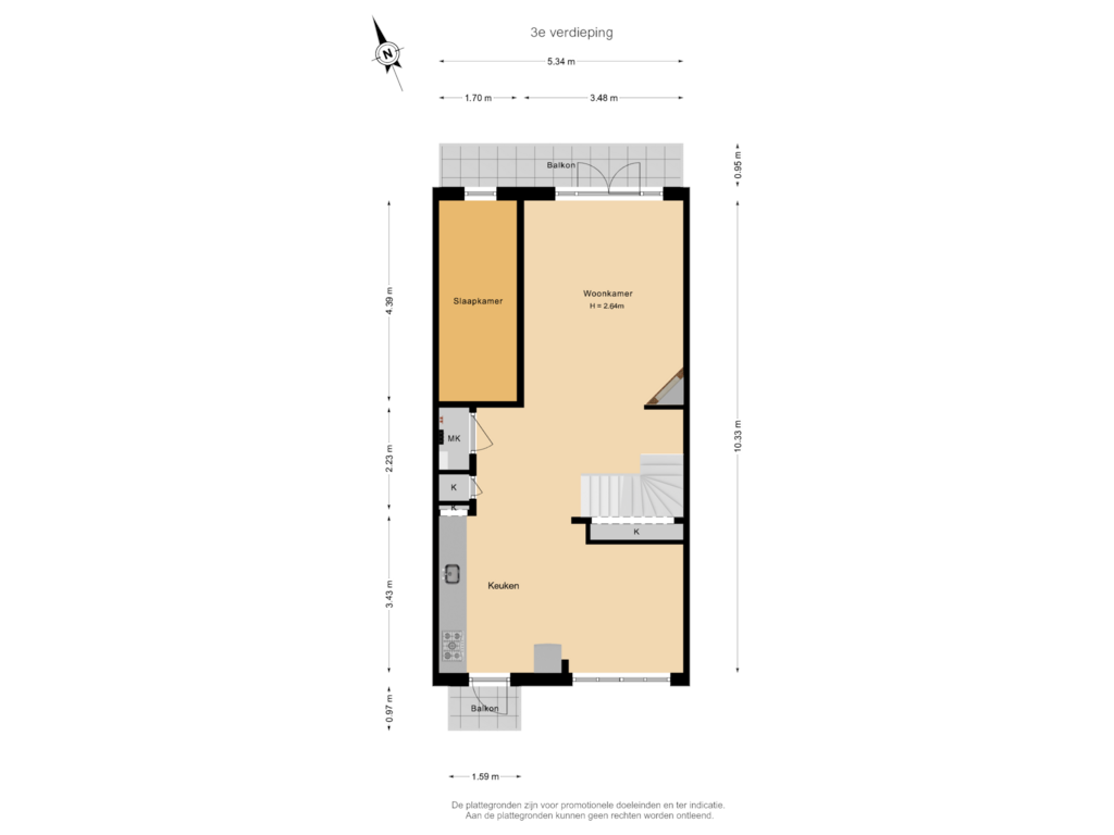 Bekijk plattegrond van 3e verdieping van Tuinstraat 177-3