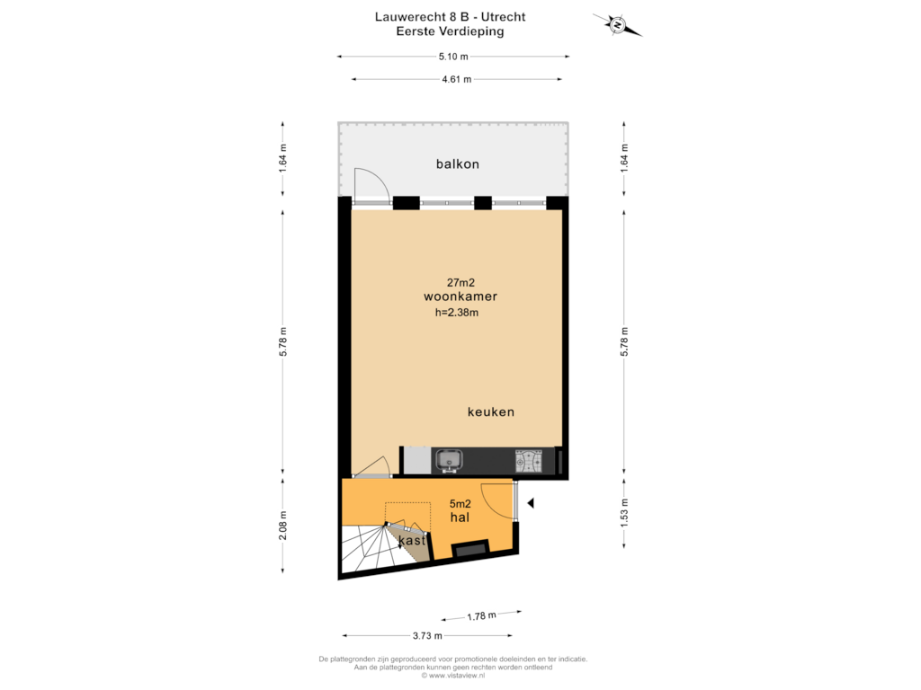 Bekijk plattegrond van Eerste Verdieping van Lauwerecht 8-B