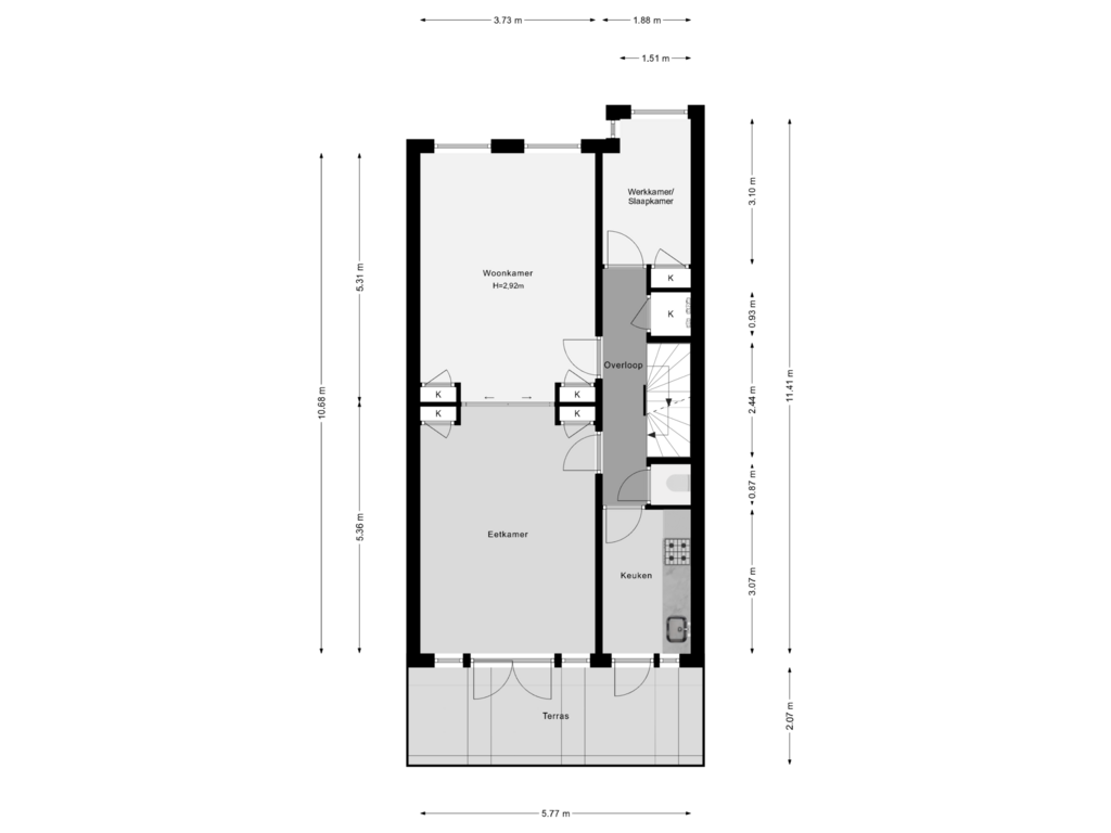 View floorplan of 1e Verdieping of Kleiweg 105-B