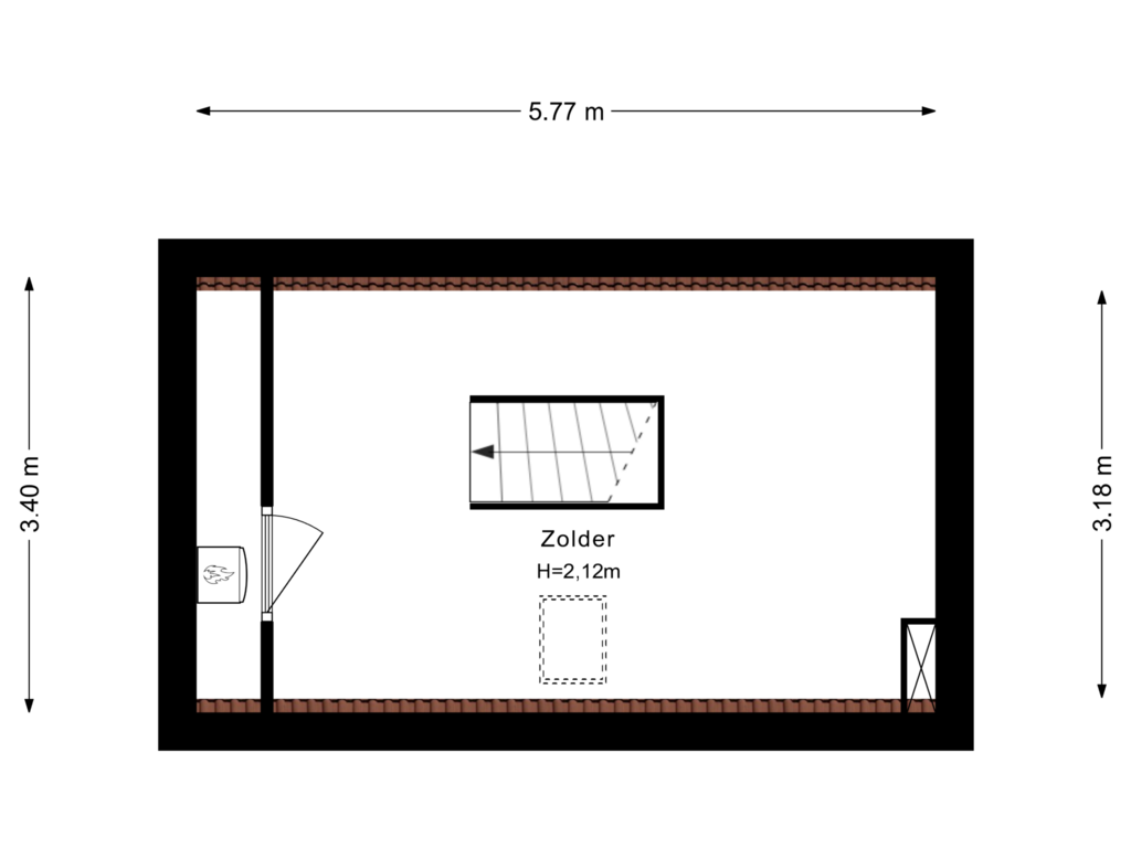 View floorplan of 3e Verdieping of Kleiweg 105-B