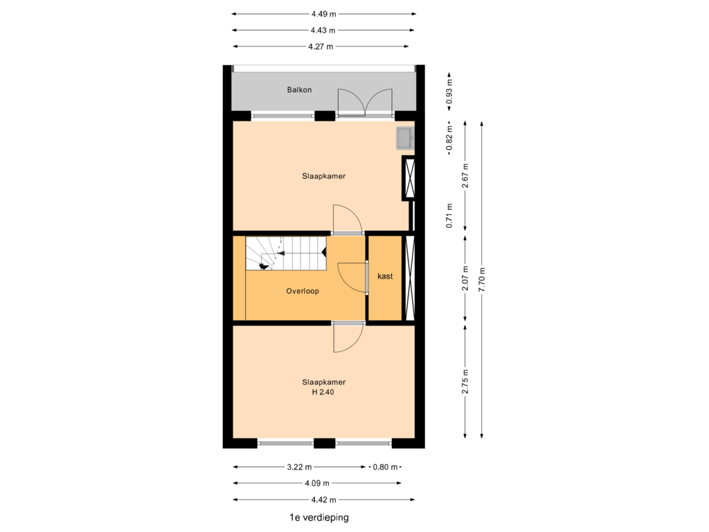 View floorplan of 1e verdieping of Jan Kistenstraat 23