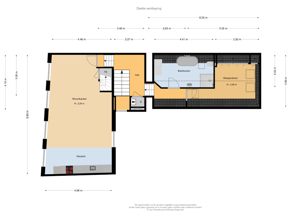 View floorplan of Derde verdieping of Warmoesstraat 34-E