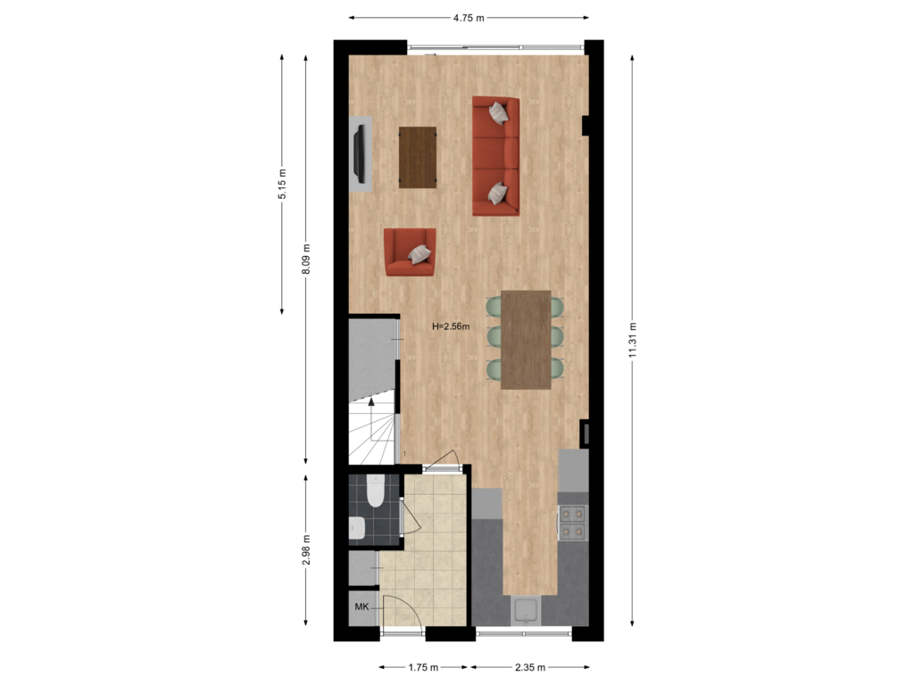 View floorplan of Begane grond of Houtsnipwal 110