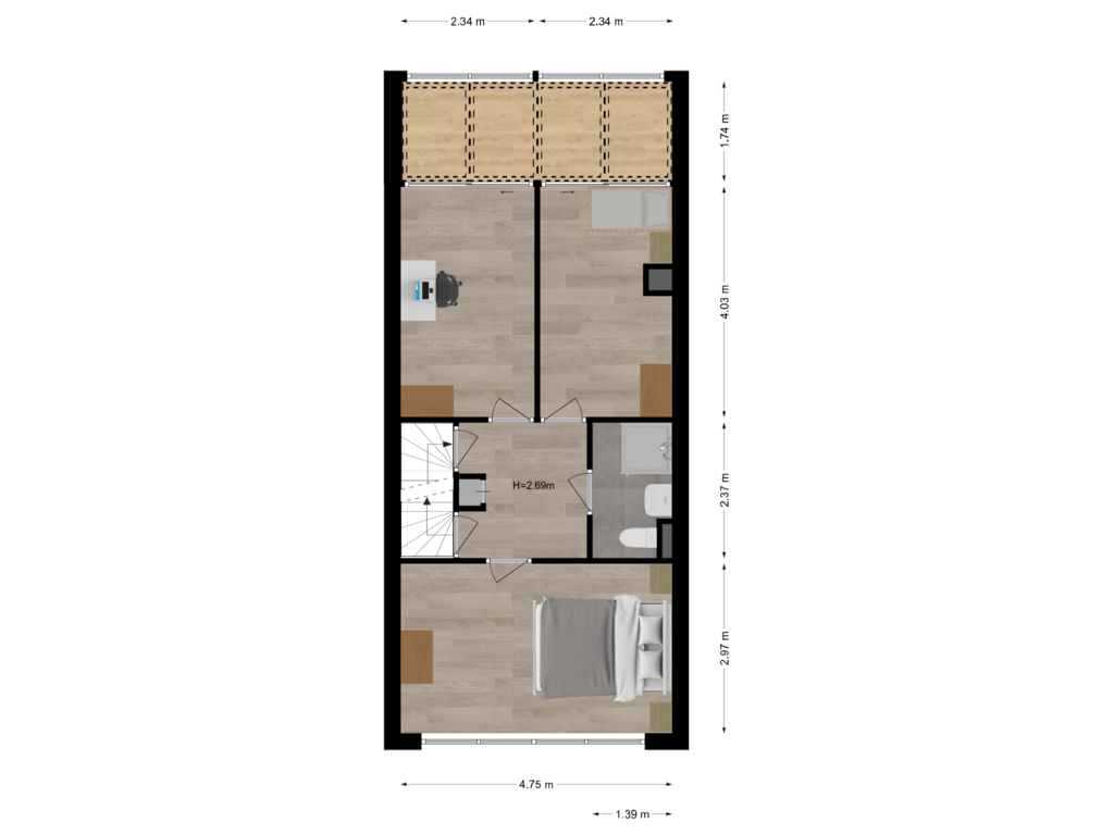 View floorplan of Eerste verdieping of Houtsnipwal 110