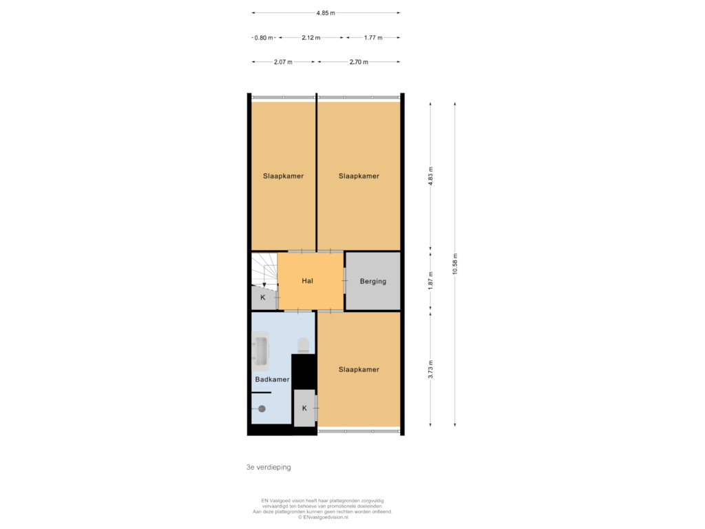 View floorplan of 3e verdieping of Akerwateringstraat 115