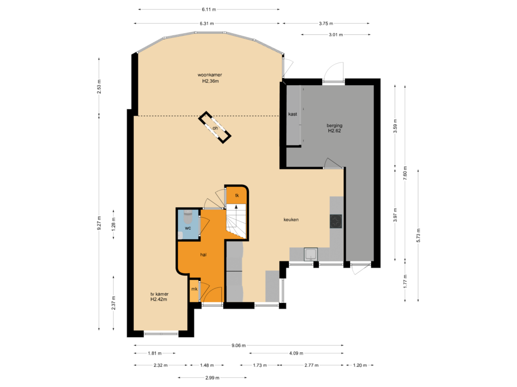 Bekijk plattegrond van Begane grond van Achterste Weide 16