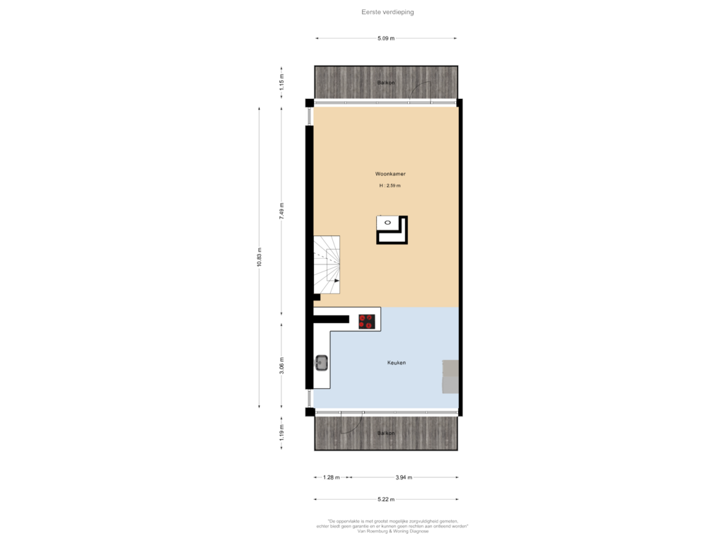 Bekijk plattegrond van Eerste verdieping van Roosmarijnhof 13