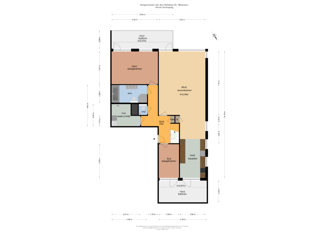 Bekijk plattegrond van VIERDE VERDIEPING van Burgemeester Van den Helmlaan 55