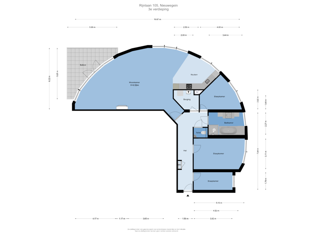 Bekijk plattegrond van 3e verdieping van Rijnlaan 105