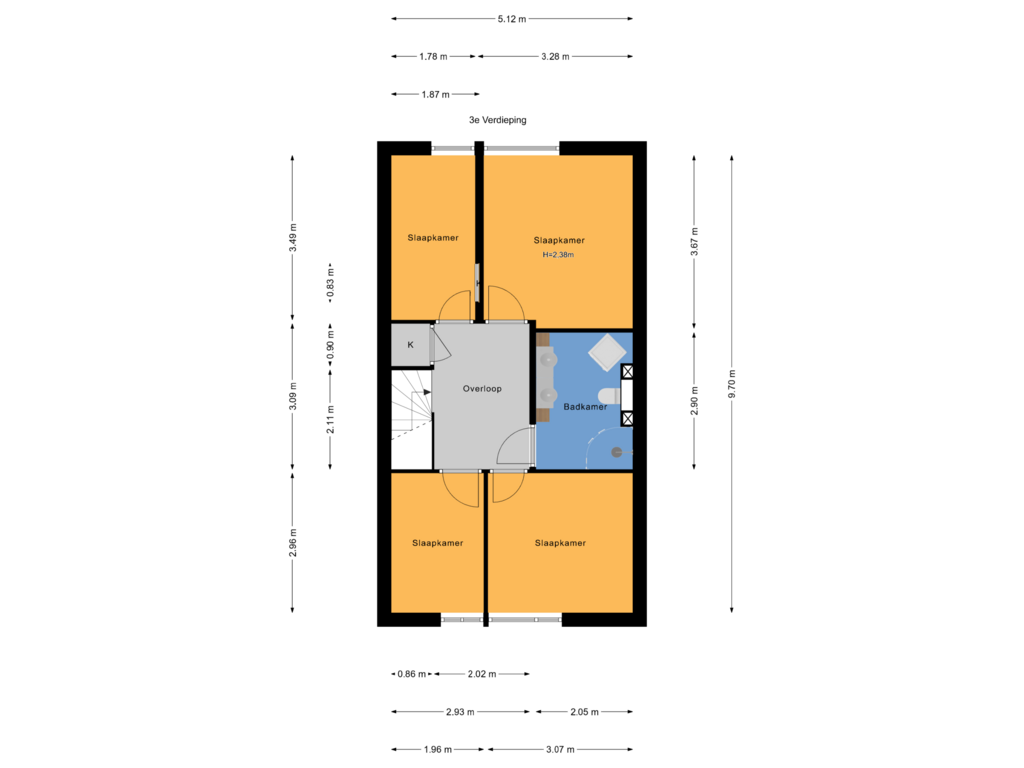 View floorplan of 3e Verdieping of Albert Schweitzerlaan 229