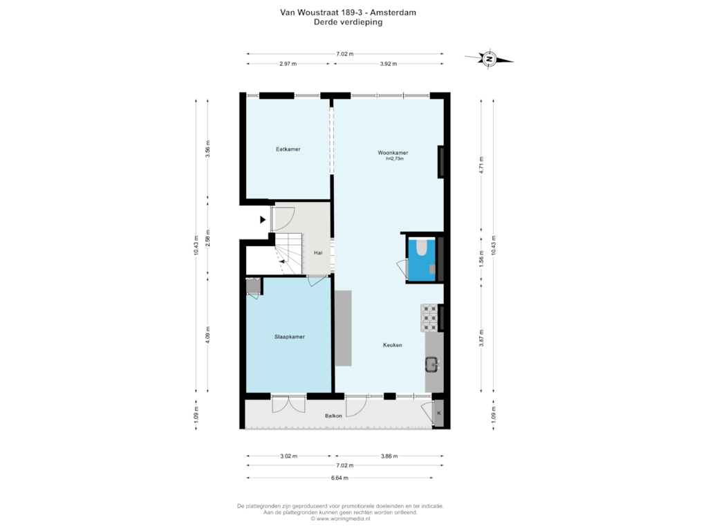 View floorplan of 3e verd of Van Woustraat 189-3