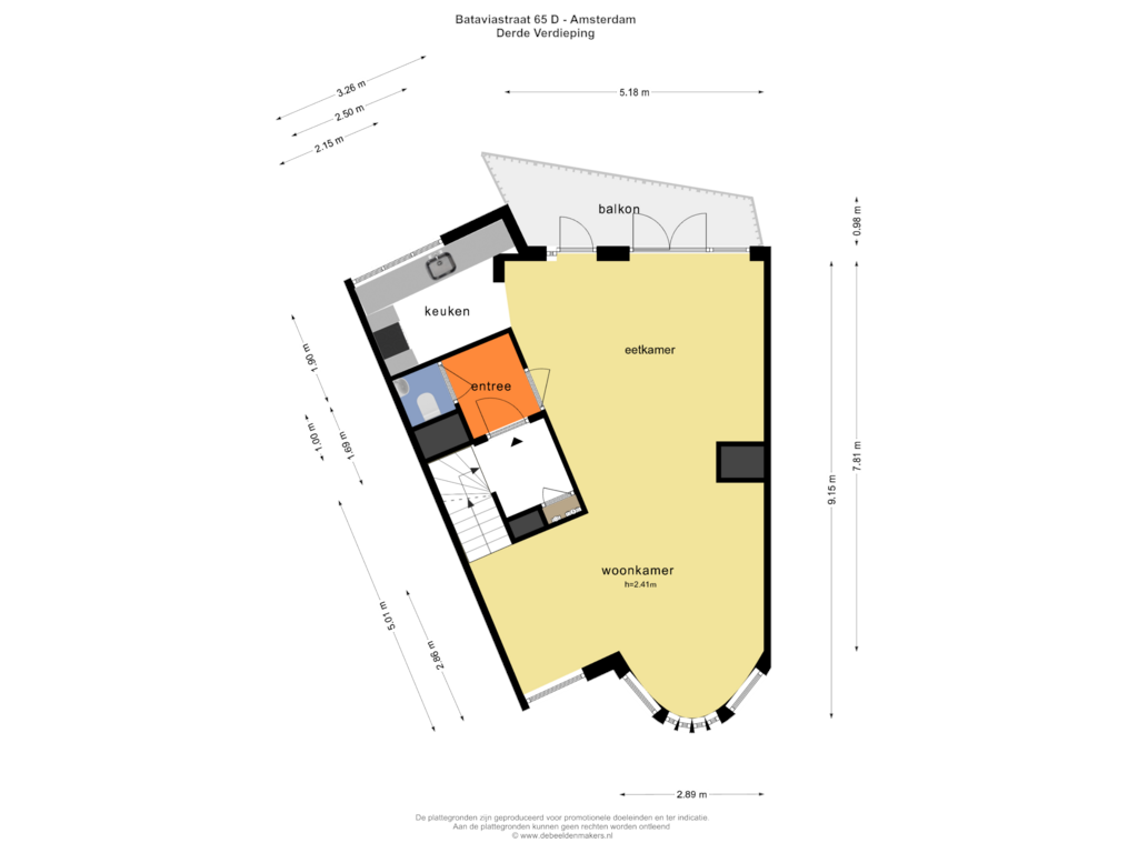 Bekijk plattegrond van DERDE VERDIEPING van Bataviastraat 65-D