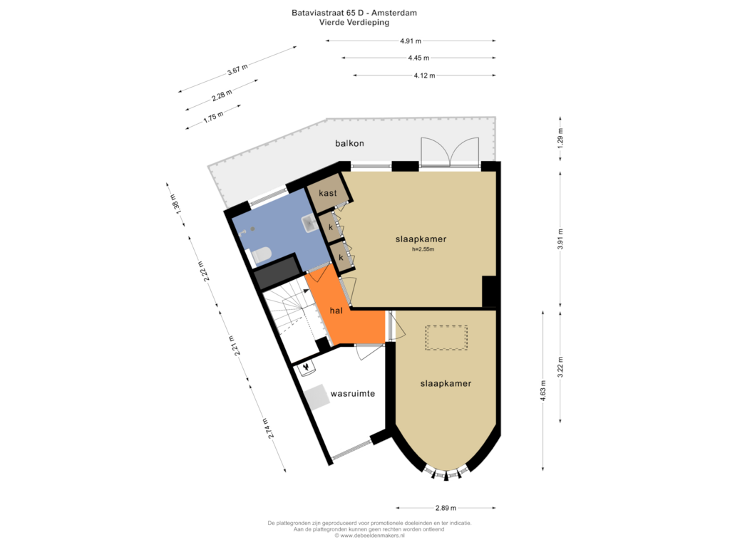 Bekijk plattegrond van VIERDE VERDIEPING van Bataviastraat 65-D