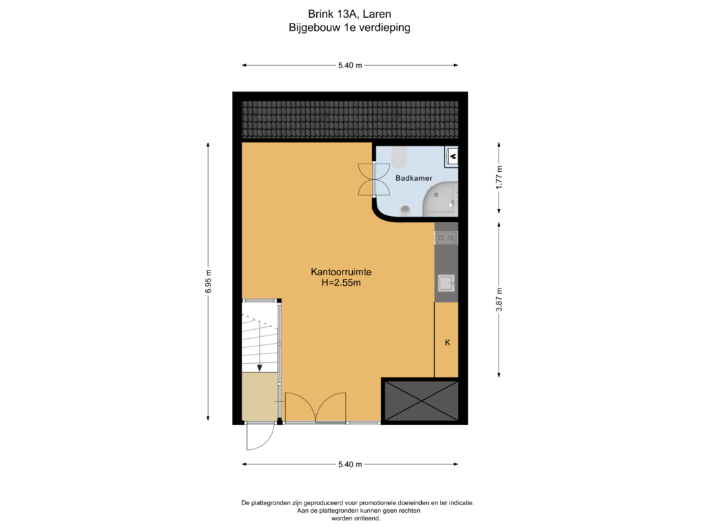 Bekijk plattegrond van Bijgebouw 1e verdieping van Brink 13-A