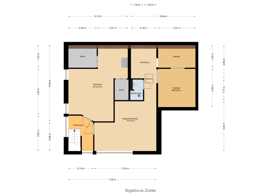 View floorplan of Bijgebouw Zolder of Zesstedenweg 230