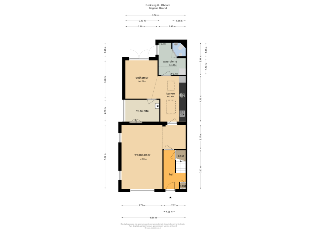 View floorplan of BEGANE GROND of Kerkweg 8