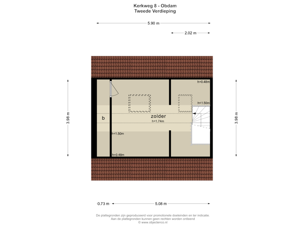 View floorplan of TWEEDE VERDIEPING of Kerkweg 8