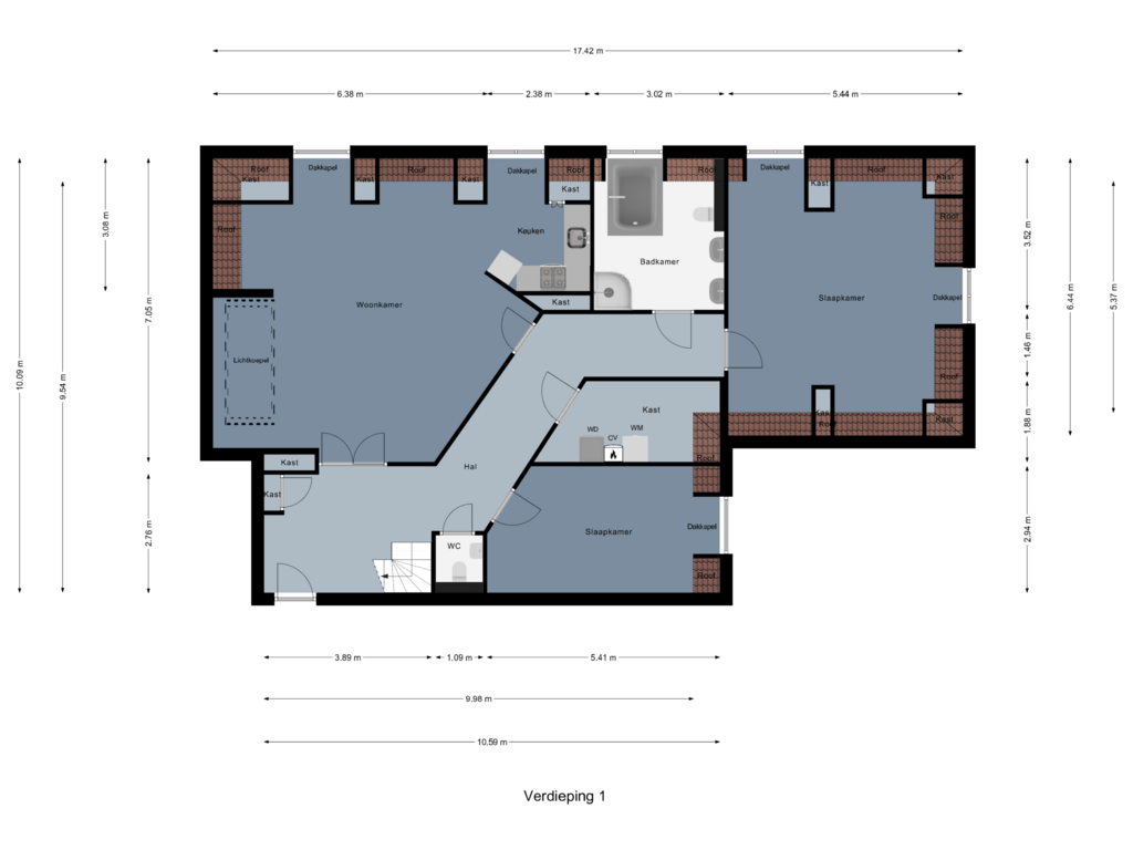 Bekijk plattegrond van Verdieping 1 van Wierdensestraat 4-27