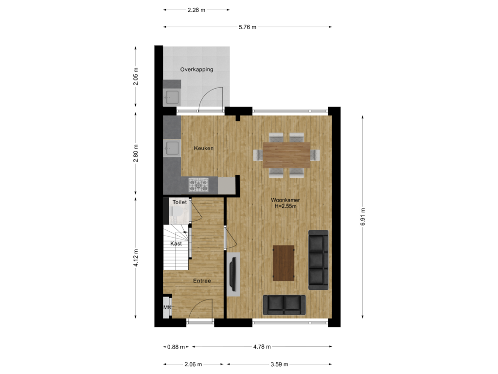 View floorplan of Begane Grond of van Diemenstraat 19