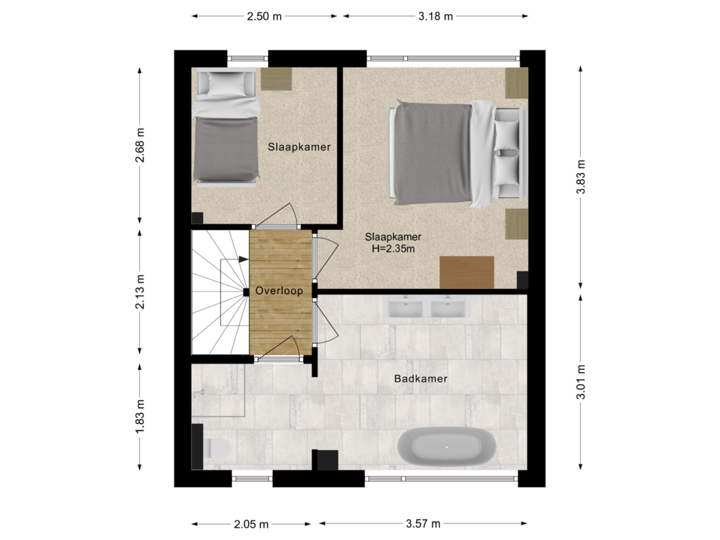 View floorplan of Eerste Verdieping of van Diemenstraat 19