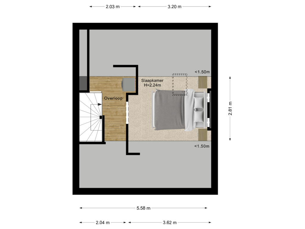 View floorplan of Tweede Verdieping of van Diemenstraat 19