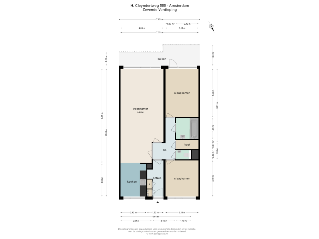 View floorplan of ZEVENDE VERDIEPING of H. Cleyndertweg 555