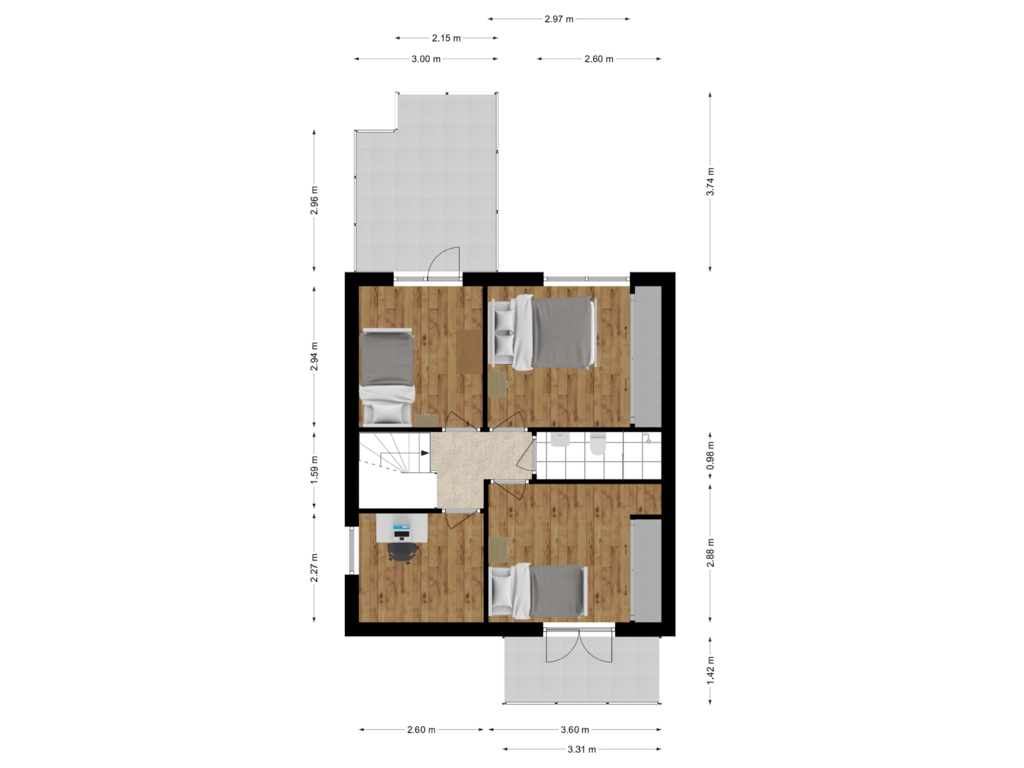 View floorplan of Eerste verdieping of Wermenbossestraat 1