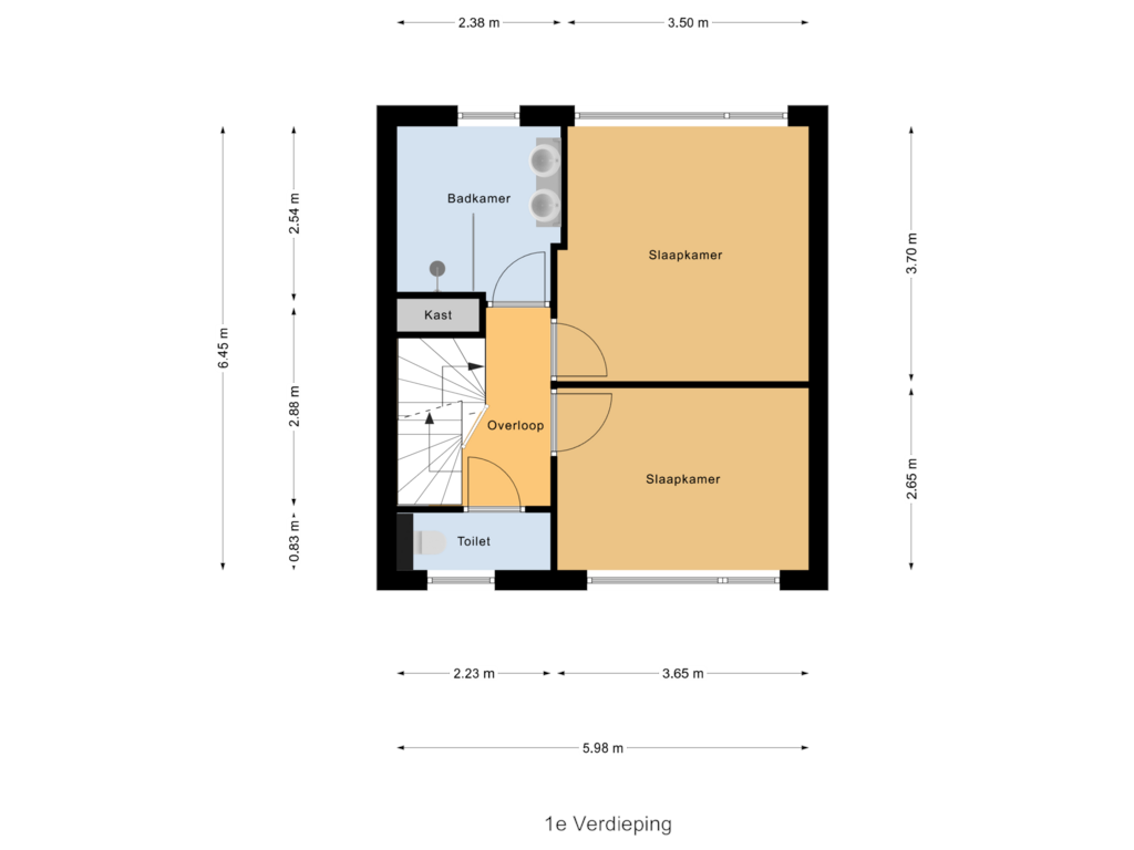 View floorplan of 1e Verdieping of Ambrosiusstraat 9