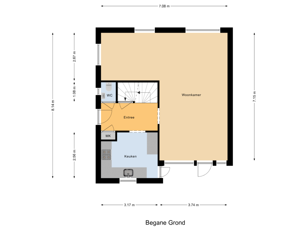 Bekijk plattegrond van Begane Grond van Vlasstraat 24