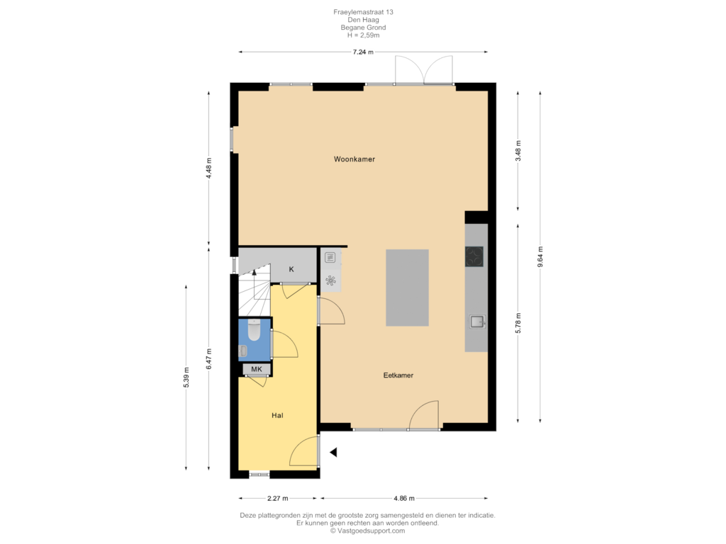 Bekijk plattegrond van Begane grond van Fraeylemastraat 13