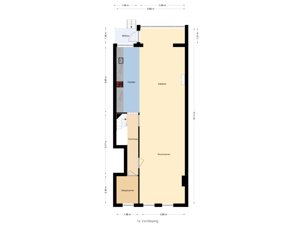 Bekijk plattegrond van 1e Verdieping van Benthuizerstraat 108-B