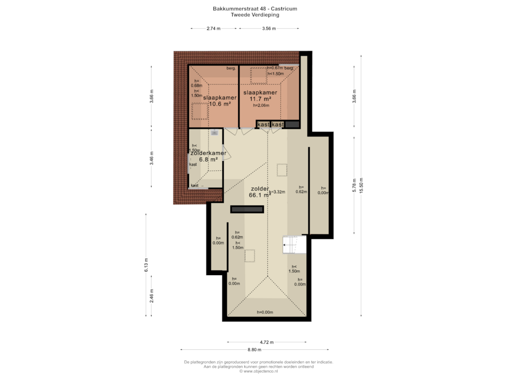 Bekijk plattegrond van TWEEDE VERDIEPING van Bakkummerstraat 48